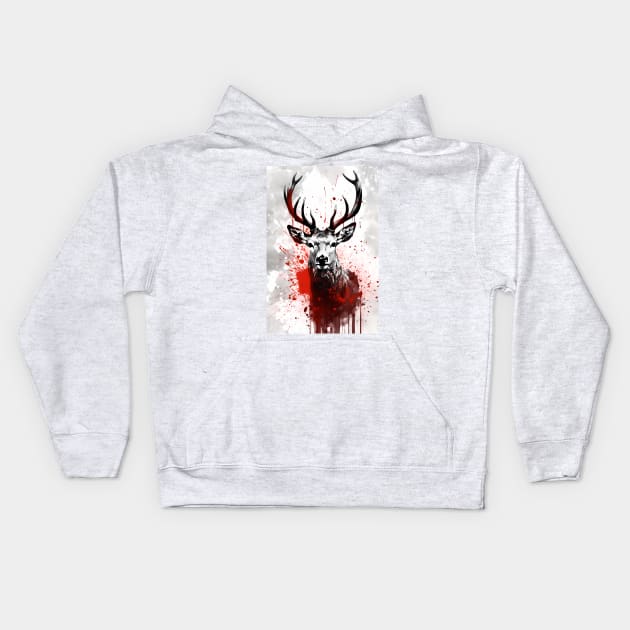 Red Deer Ink Painting Kids Hoodie by TortillaChief